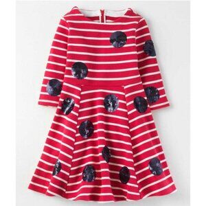 Mini Boden Red and White Striped Dress with Navy Sequin Dots